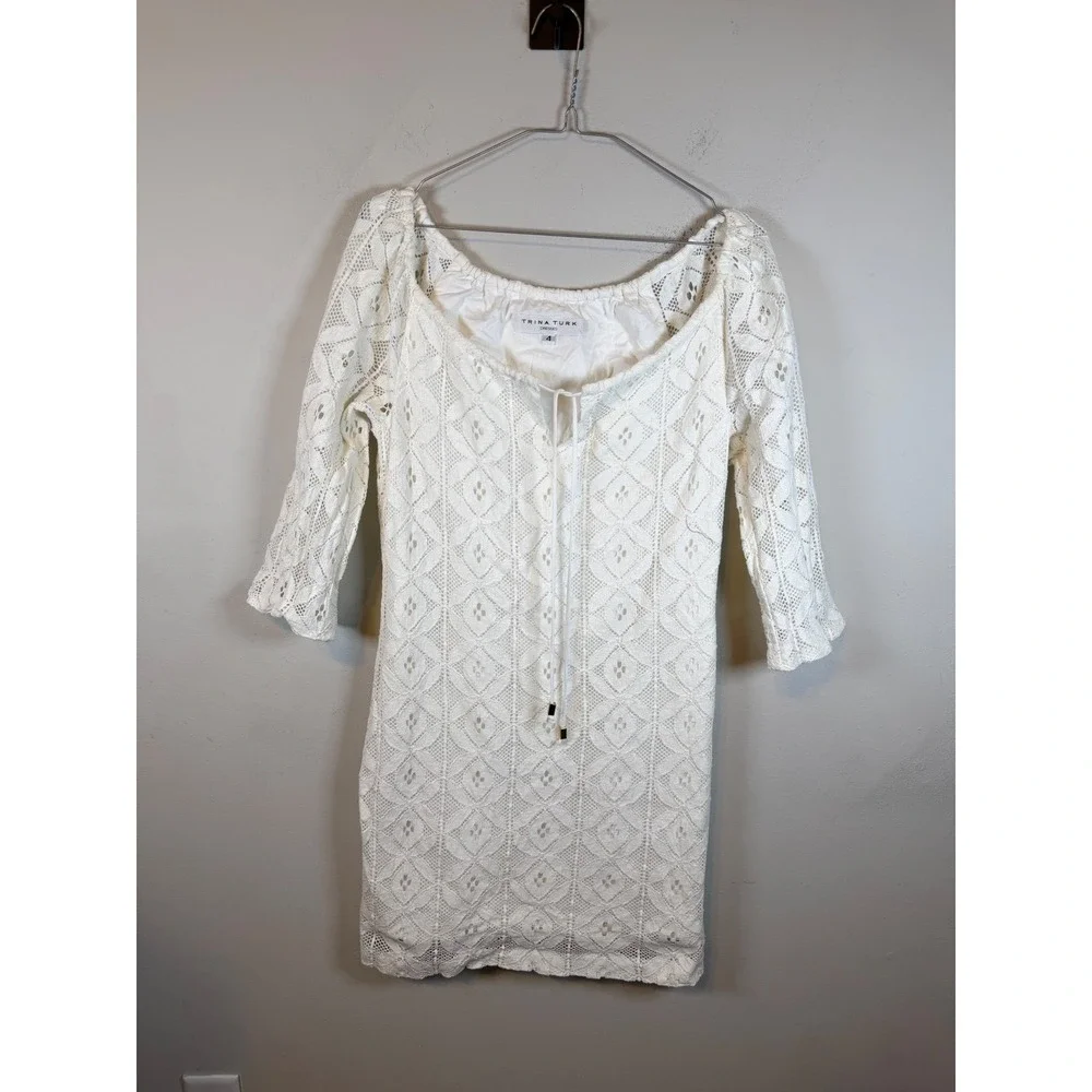 Trina Turk Womens Mini Dress Lace Linen Cotton Ivory Size 4